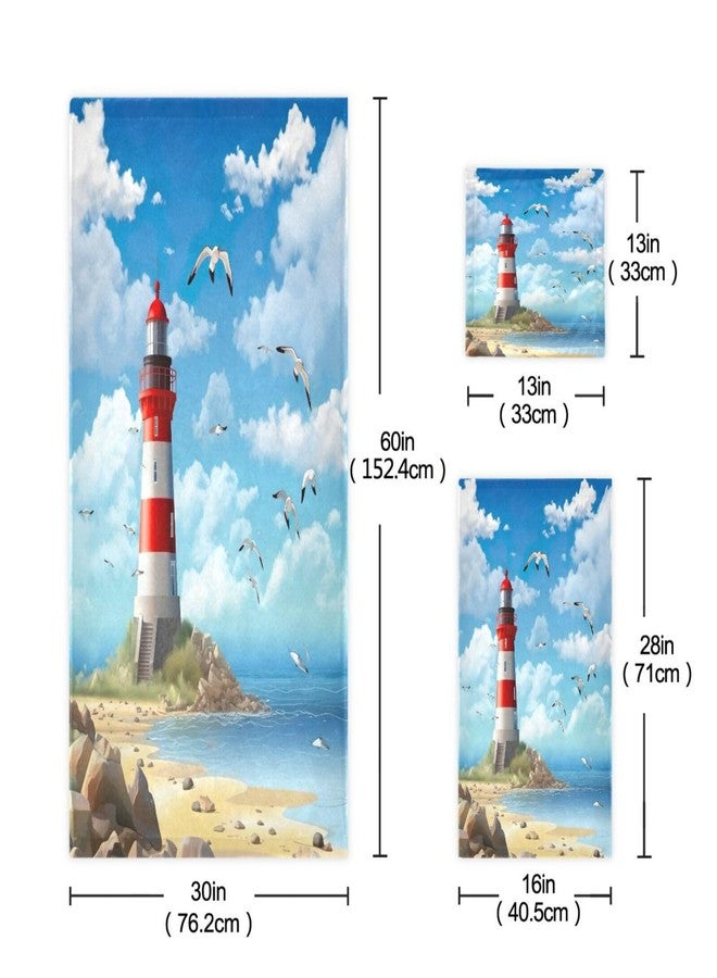 WELLDAY Lighthouse Bath Towels Soft Absorbent Bath Towels Bath Towel Set of 3 for Home Hotel Bathroom Decor - Image 3