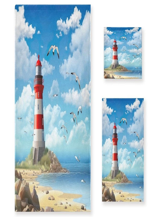WELLDAY Lighthouse Bath Towels Soft Absorbent Bath Towels Bath Towel Set of 3 for Home Hotel Bathroom Decor - Image 1