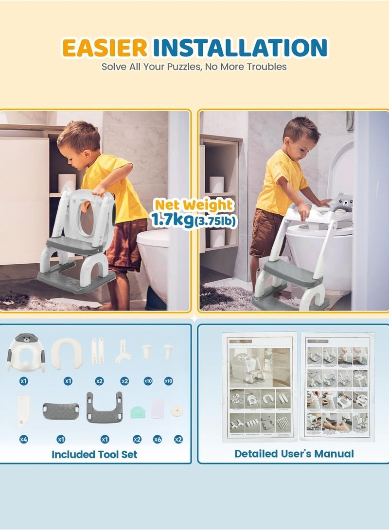 كيسويت مقعد تدريب على استخدام المرحاض، مقعد تدريب للأطفال على استخدام المرحاض مع كرسي متدرج، كرسي قابل للطي والحمل مع سلم قابل لتعديل الارتفاع، مقبض أمان، وسادة ناعمة، أبيض، مناسب للأطفال الرضع والصغار من الأولاد والبنات - Image 5