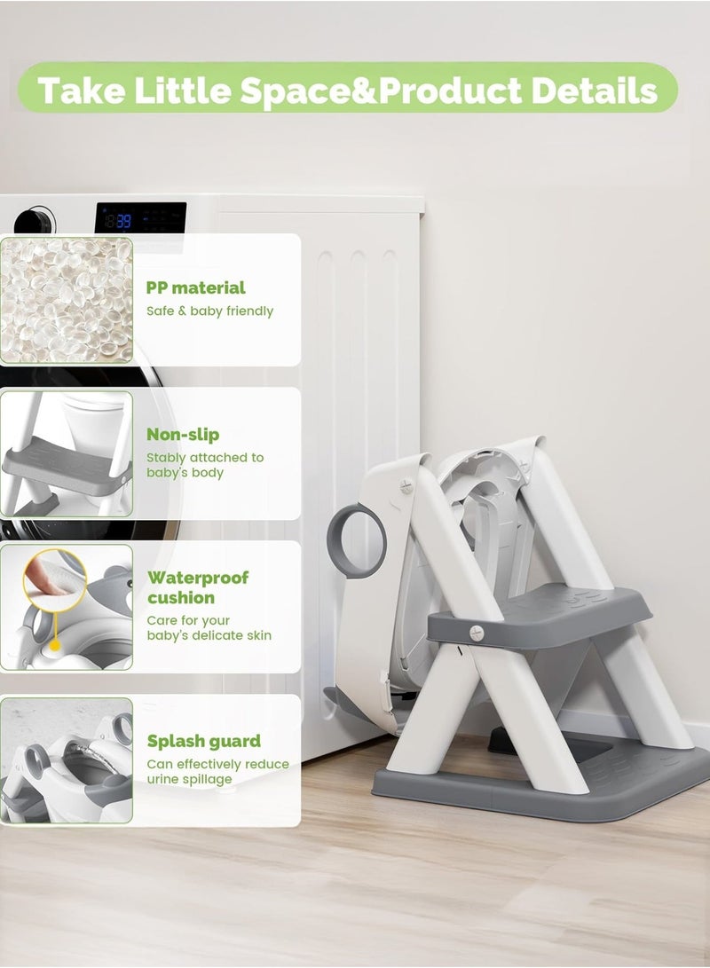 كيسويت مقعد تدريب على استخدام المرحاض، مقعد تدريب للأطفال على استخدام المرحاض مع كرسي متدرج، كرسي قابل للطي والحمل مع سلم قابل لتعديل الارتفاع، مقبض أمان، وسادة ناعمة، أبيض، مناسب للأطفال الرضع والصغار من الأولاد والبنات - Image 2