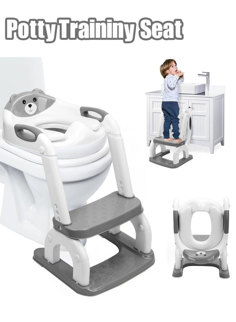 كيسويت مقعد تدريب على استخدام المرحاض، مقعد تدريب للأطفال على استخدام المرحاض مع كرسي متدرج، كرسي قابل للطي والحمل مع سلم قابل لتعديل الارتفاع، مقبض أمان، وسادة ناعمة، أبيض، مناسب للأطفال الرضع والصغار من الأولاد والبنات - Image 1