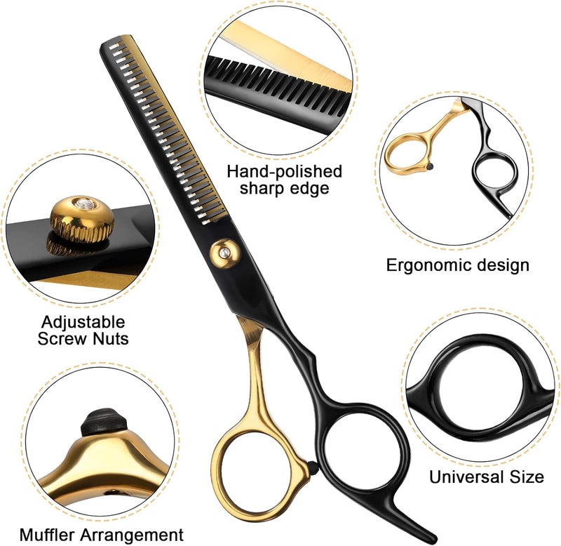 Fetinar Professional Black Gold Hair Cutting Scissors - 11Pcs Set, Stainless Steel Barber Scissors, Straight & Thinning Shears, Multi-Use for Home Salon Barber - Image 5