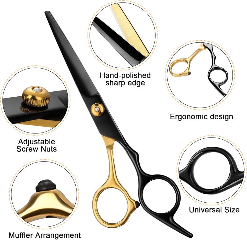 Fetinar Professional Black Gold Hair Cutting Scissors - 11Pcs Set, Stainless Steel Barber Scissors, Straight & Thinning Shears, Multi-Use for Home Salon Barber - Image 4