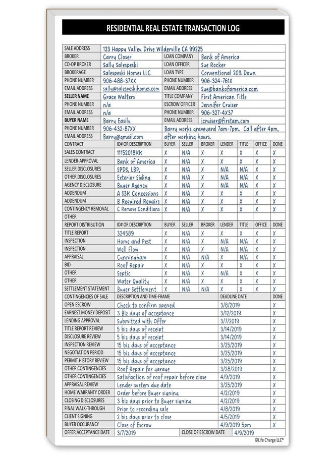 Life Charge Real Estate Agent Supplies - Real Estate Transaction Log Notepad, a Closing Checklist Planner Pad for Realtor File Folders to Organize Sale Pipeline. Made in the USA. - Image 1