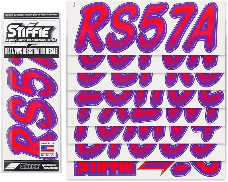 Stiffie Whipline Red/Purple 3" Boat & PWC Registration Decals • Numbers Letters Stickers - Image 2