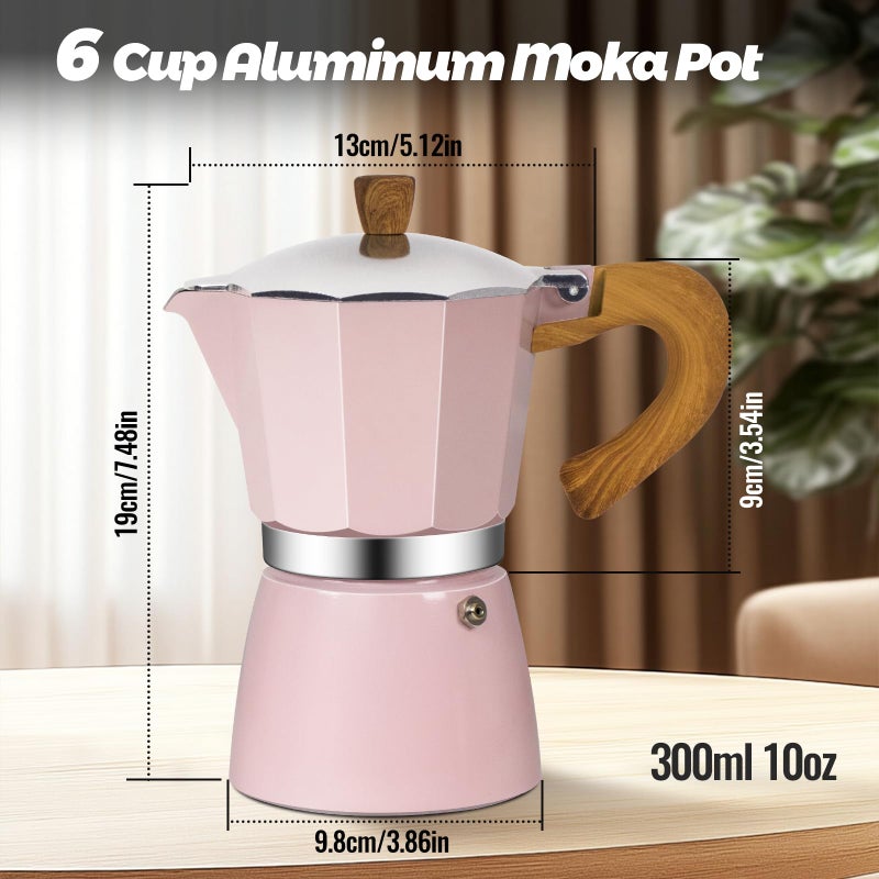 Vaolvpant 6 Cup Aluminum Moka Pot Classic Stovetop Espresso Coffee Maker 300ml 10oz Coffeemaker Percolator Mocha Pot Greca Coffee Maker Cafe Makers for Italian and Cuban CafÃ© Brewing Pink - Image 2