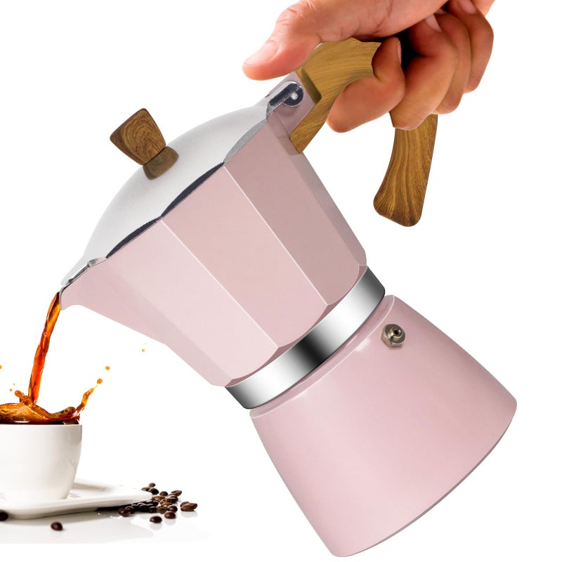 Vaolvpant 6 Cup Aluminum Moka Pot Classic Stovetop Espresso Coffee Maker 300ml 10oz Coffeemaker Percolator Mocha Pot Greca Coffee Maker Cafe Makers for Italian and Cuban CafÃ© Brewing Pink - Image 1