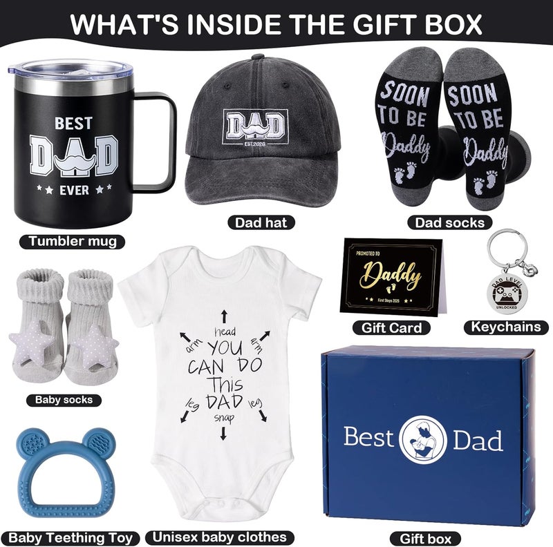 GiftPeak هدايا الأب الجديد، 9 قطع هدايا الأب لأول مرة هدايا عيد الأب مع كوب وقبعة وبدلة وجوارب وسلسلة مفاتيح وبطاقة شكر وصندوق هدايا، هدايا عيد ميلاد الأب من الابنة والابن - Image 2