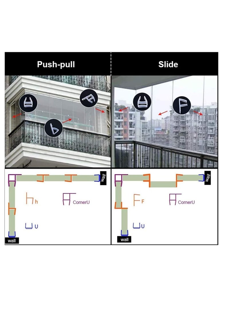 Y&D - Glass Door Seal Strip, Frameless Shower Sweep, Bottom Side/Corner Side Strip Rubber, Stop Leaks and Create a Water Barrier, 10mm Thickness, 5M Length h Type - Image 1
