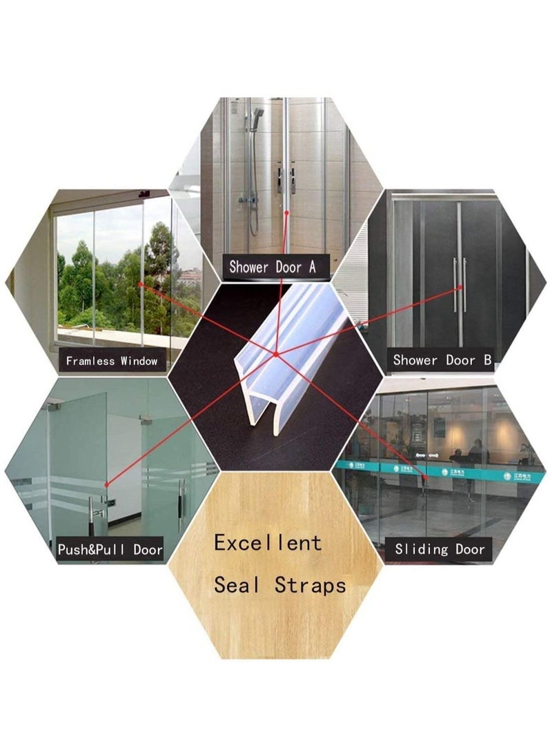 Y&D - Glass Door Seal Strip, Frameless Shower Sweep, Bottom Side/Corner Side Strip Rubber, Stop Leaks and Create a Water Barrier, 10mm Thickness, 5M Length h Type - Image 1