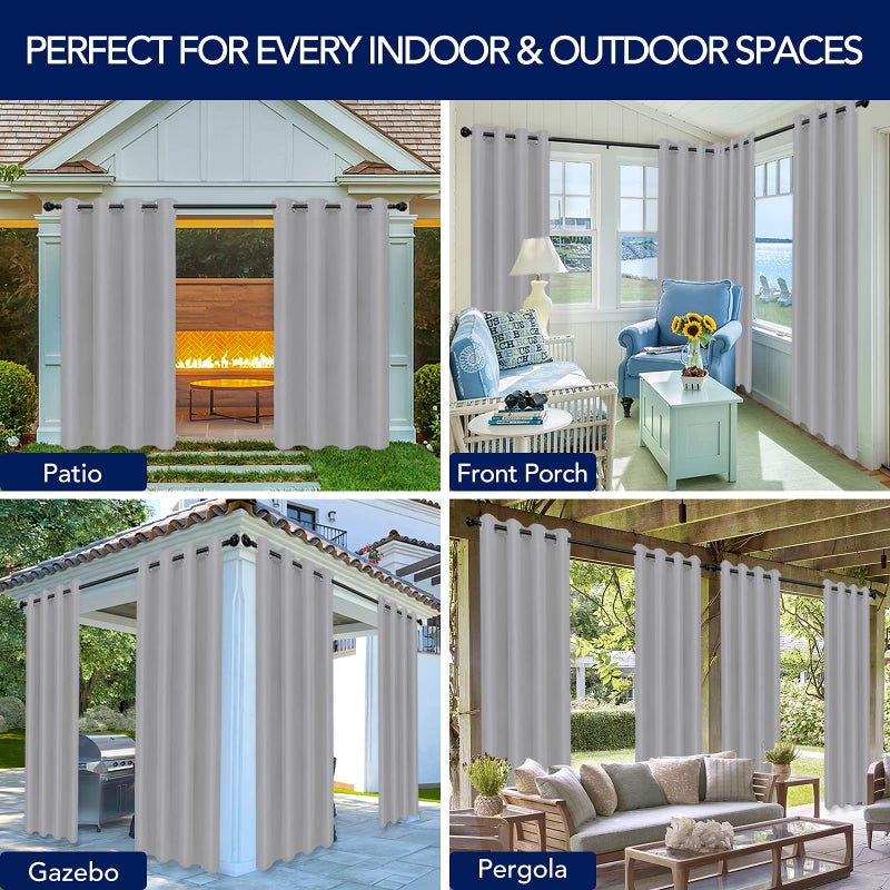 PureFit Outdoor Curtains for Patio Waterproof Weatherproof, UV Resistant Outside Curtains for Gazebo, Front Porch, Pergola, Sun Blocking Privacy Curtain, 52W x 84L inch, 1 Panel, Light Gray - Image 5