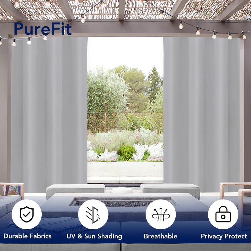 PureFit Outdoor Curtains for Patio Waterproof Weatherproof, UV Resistant Outside Curtains for Gazebo, Front Porch, Pergola, Sun Blocking Privacy Curtain, 52W x 84L inch, 1 Panel, Light Gray - Image 3
