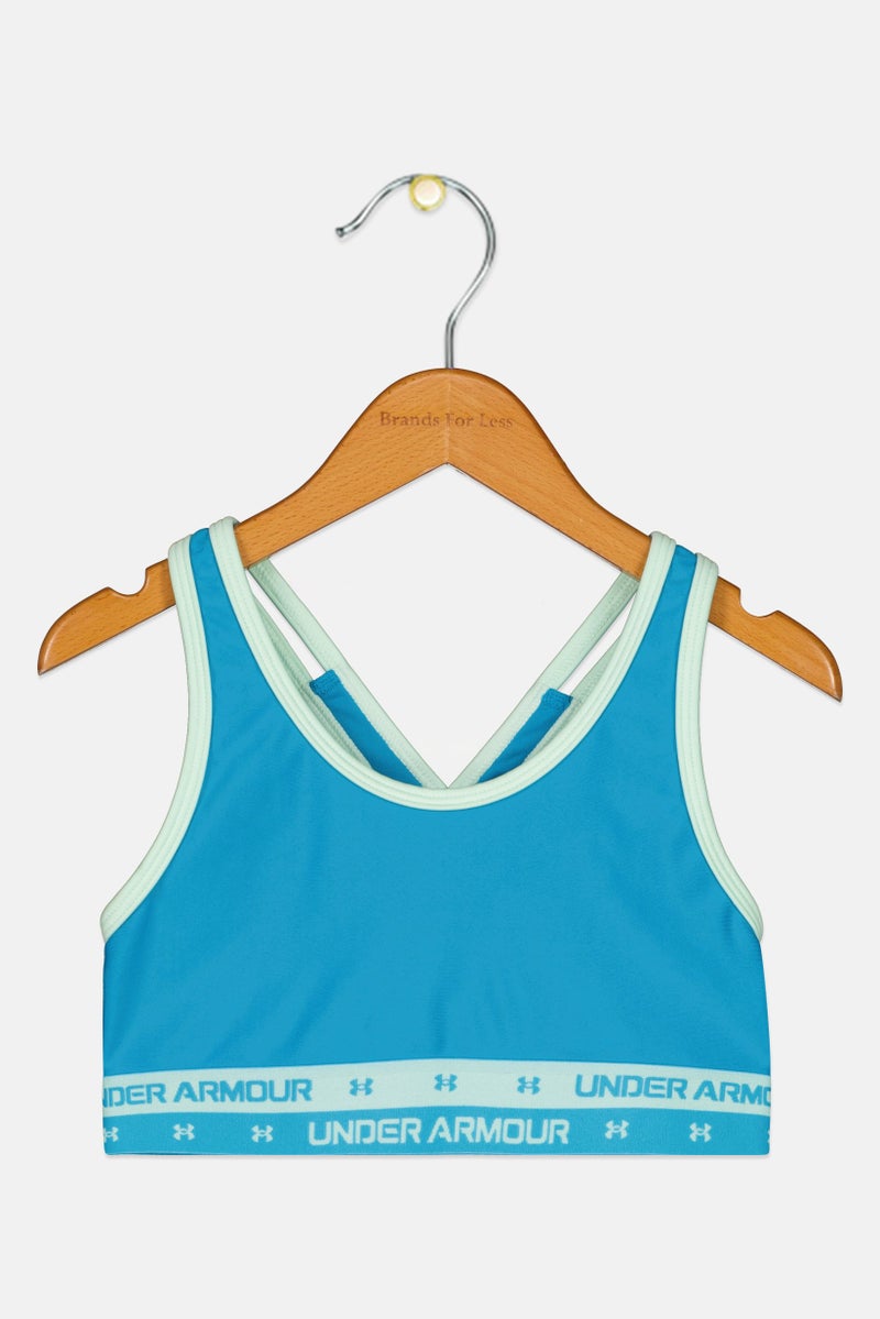 UNDER ARMOUR سوتيان رياضي غير مبطن للفتيات، أزرق - Image 2