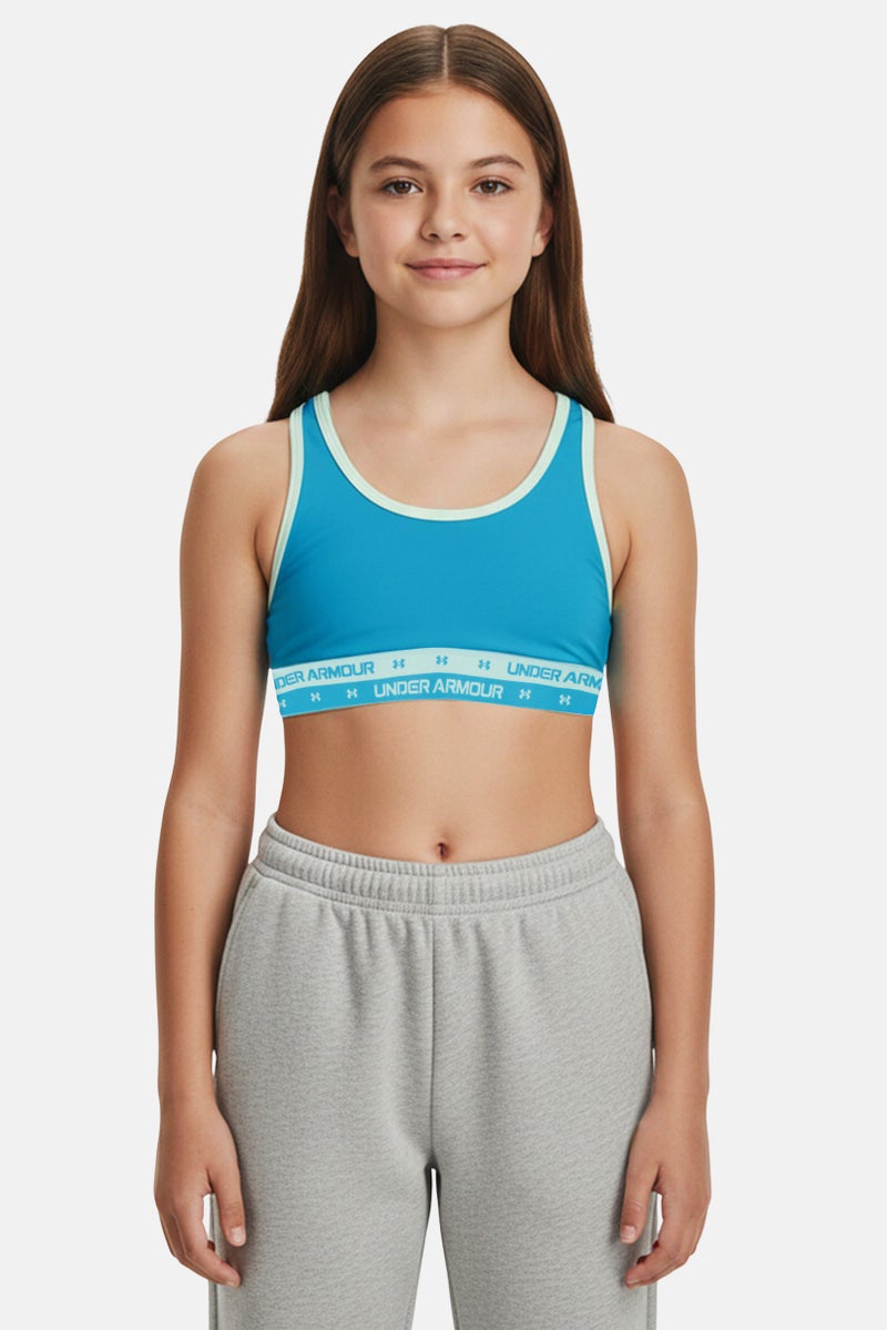 UNDER ARMOUR سوتيان رياضي غير مبطن للفتيات، أزرق - Image 1