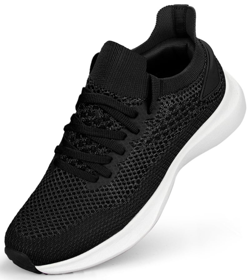 Abboos Womens Walking Shoes Slip On Memory Foam Lightweight Casual Tennis Sneakers for Gym Travel Work Black White Size 7 - Image 1