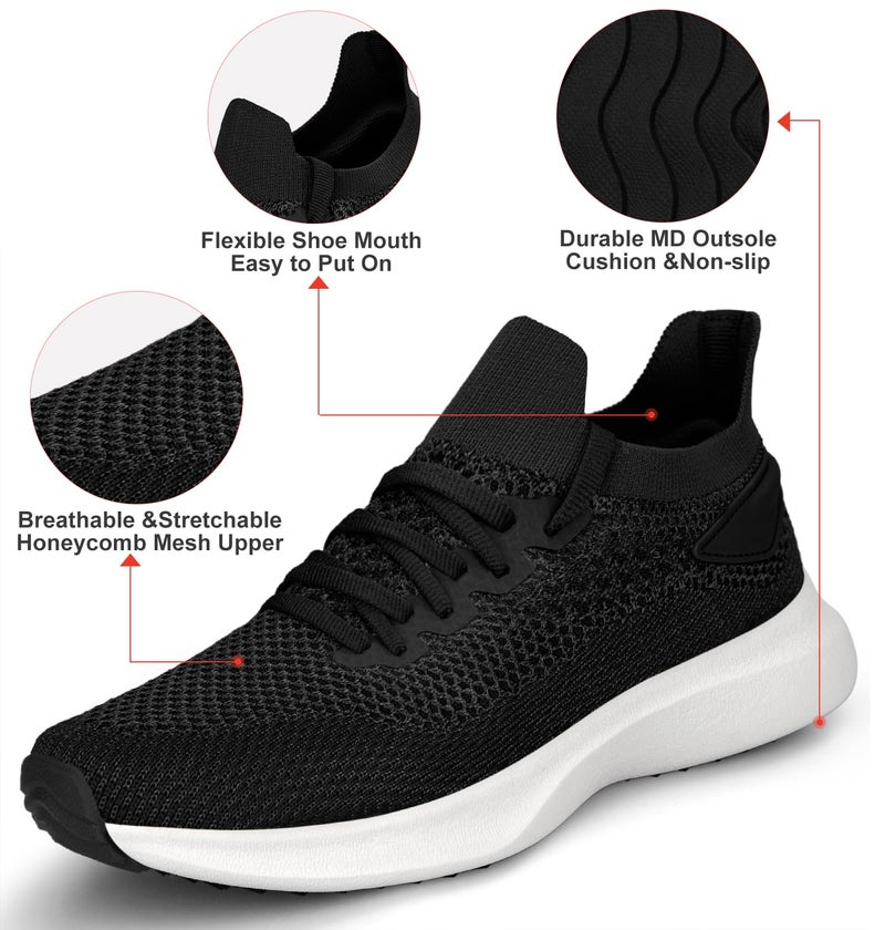 Abboos Womens Walking Shoes Slip On Memory Foam Lightweight Casual Tennis Sneakers for Gym Travel Work Black White Size 7 - Image 2