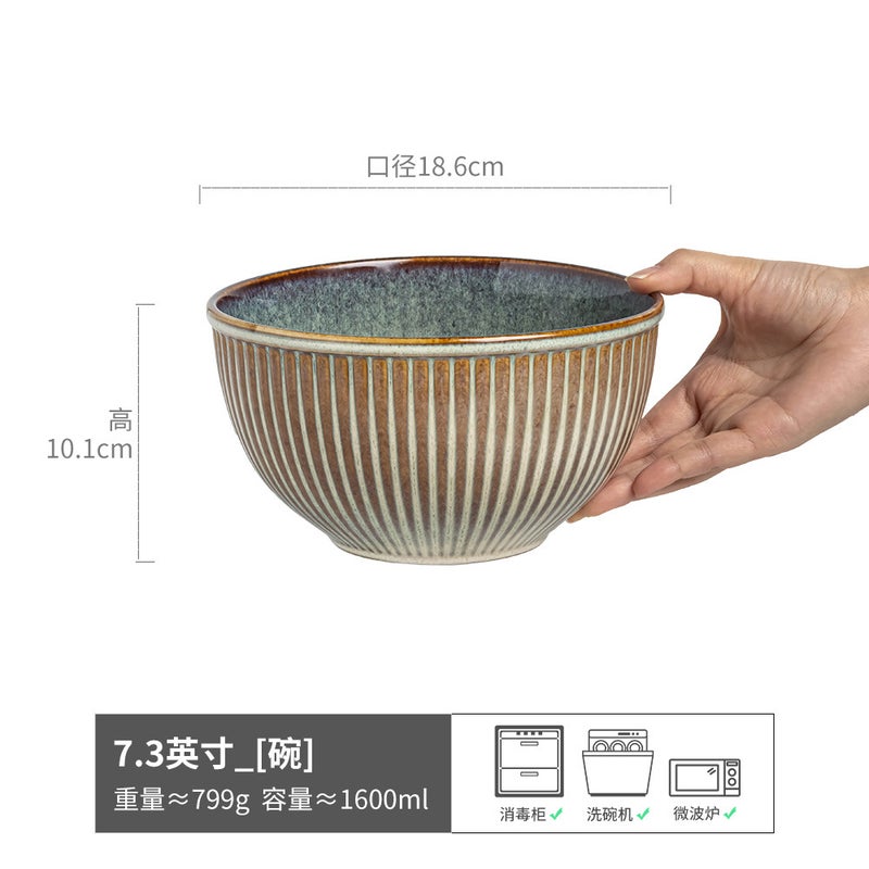 Retro Noodle Bowl, Japanese Ceramic Bowl, Salad Bowl, Household Vegetable Bowl, Instant Noodle Bowl, Tableware, High-Looking Soup Bowl, Fruit Rice Bowl - Image 1