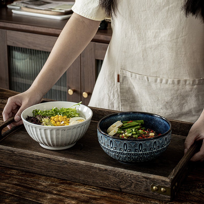Retro Noodle Bowl, Japanese Ceramic Bowl, Salad Bowl, Household Vegetable Bowl, Instant Noodle Bowl, Tableware, High-Looking Soup Bowl, Fruit Rice Bowl - Image 5