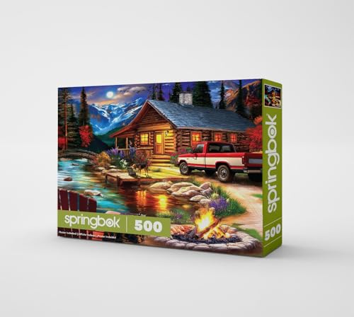 Springbok Cabin on the Creek 500 Piece Jigsaw Puzzle for Adults Poster Now Included Moonlit Outdoor Puzzle Unique Cut Pieces Made in USA - Image 5