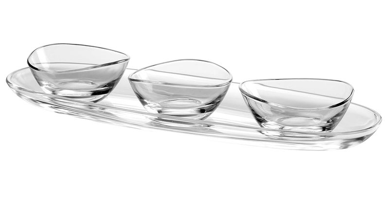 Barski European Glass - Oval - Serving Tray - Platter - 19.5" Long - with Three Small Bowls - 5" Diameter - Could Be Used for Snack Server Or For Dips - 4 Piece Set - Made in Europe - Image 2