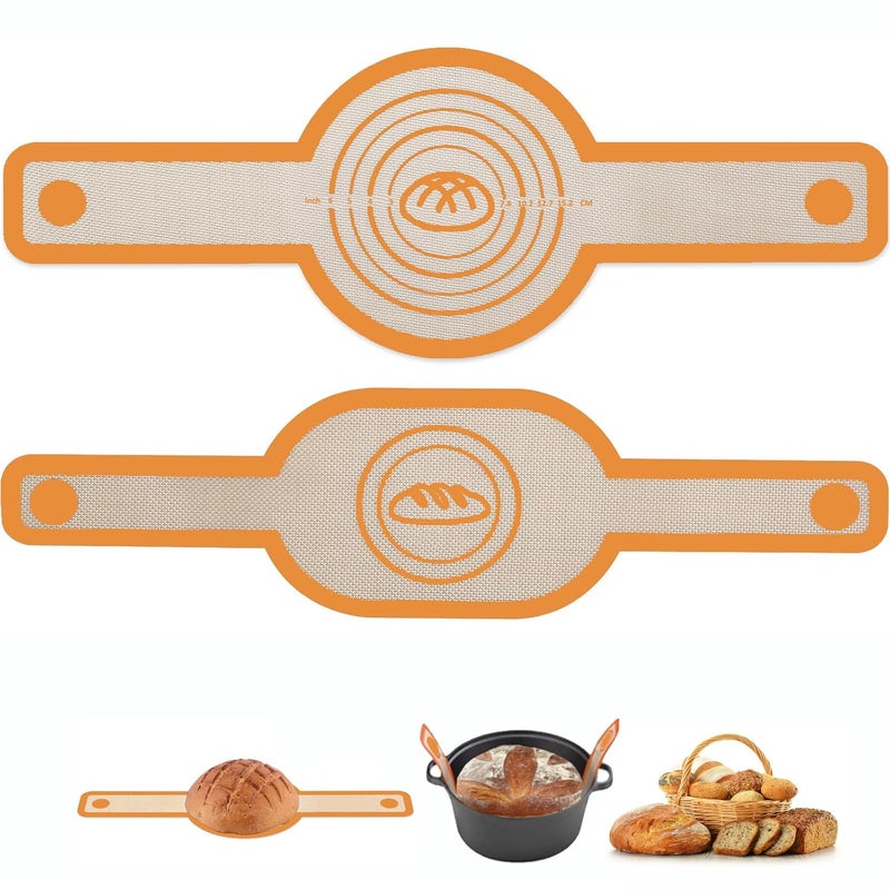 QIREDA Silicone Bread Sling for Dutch Oven 2 PCS NonStick Easy Clean Reusable Silicone Bread Baking Mat with Long Handles Easy to Transfer Sourdough Bread - Image 1