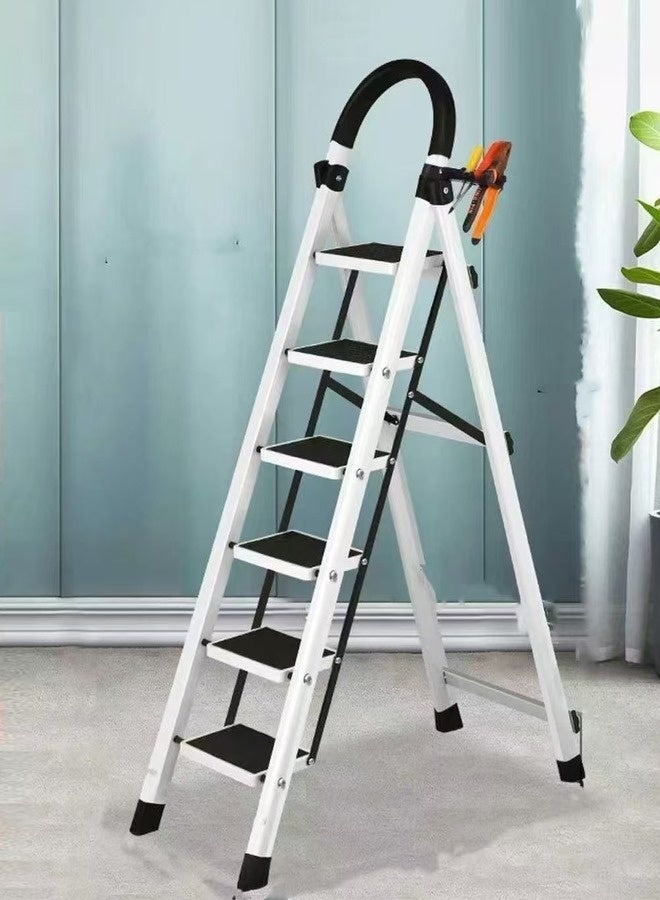 فاشون هوم سلم قابل للطي متعدد الوظائف من 6 خطوات مع مشبك مضاد للترهل للاستخدام الداخلي ورف تخزين مناسب للمطبخ والمنزل وغرفة المعيشة 44 × 105 × 160 سم - Image 1