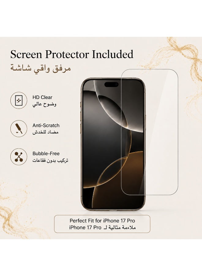 iPhone 17 Pro Case with Tempered Glass Screen Protector, Golden Horse Pattern Clear Shockproof Protective Cover - Image 3