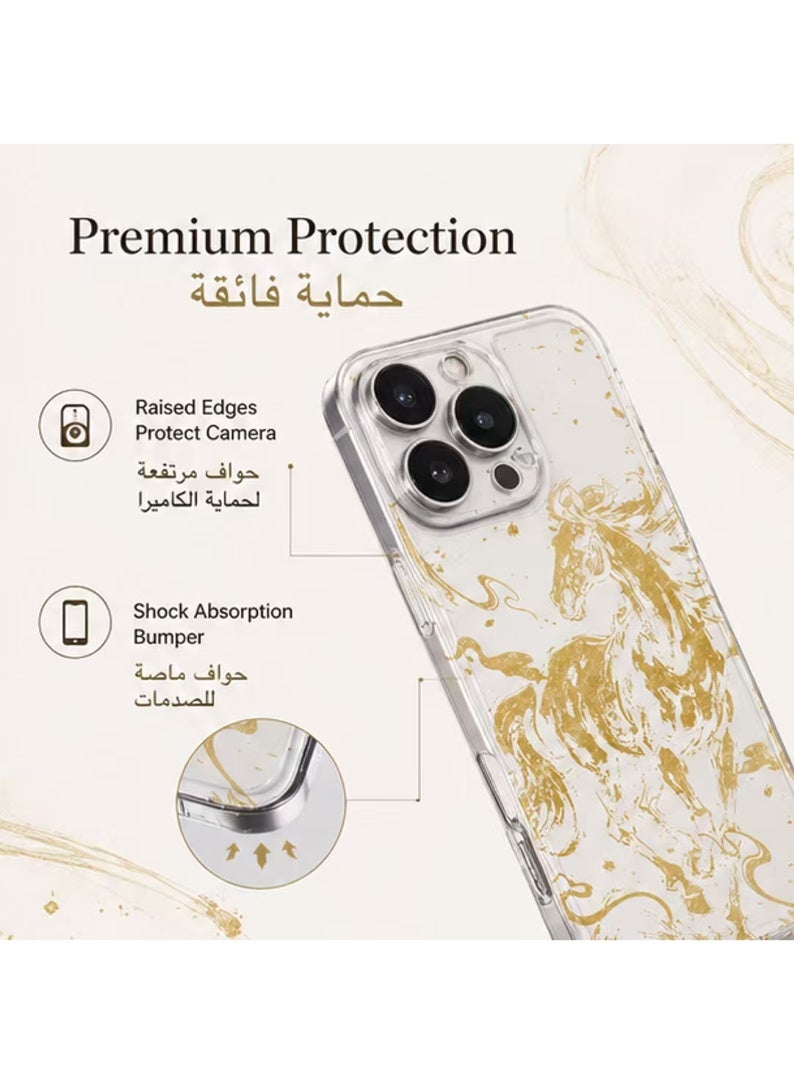 iPhone 17 Pro Case with Tempered Glass Screen Protector, Golden Horse Pattern Clear Shockproof Protective Cover - Image 2