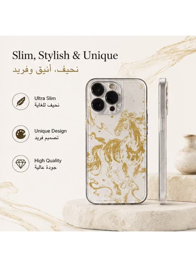 iPhone 17 Pro Case with Tempered Glass Screen Protector, Golden Horse Pattern Clear Shockproof Protective Cover - Image 4