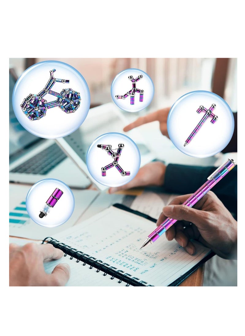 NOVOLAN Magnetic Fidget Pen, Multifunctional Retractable Ballpoint Pen with 13 Magnetic Rings, 3 Pen Refills, 12 Steel Balls, 2 Stylus Tips, Creative Magnetic Toy Pen for Stress Relief