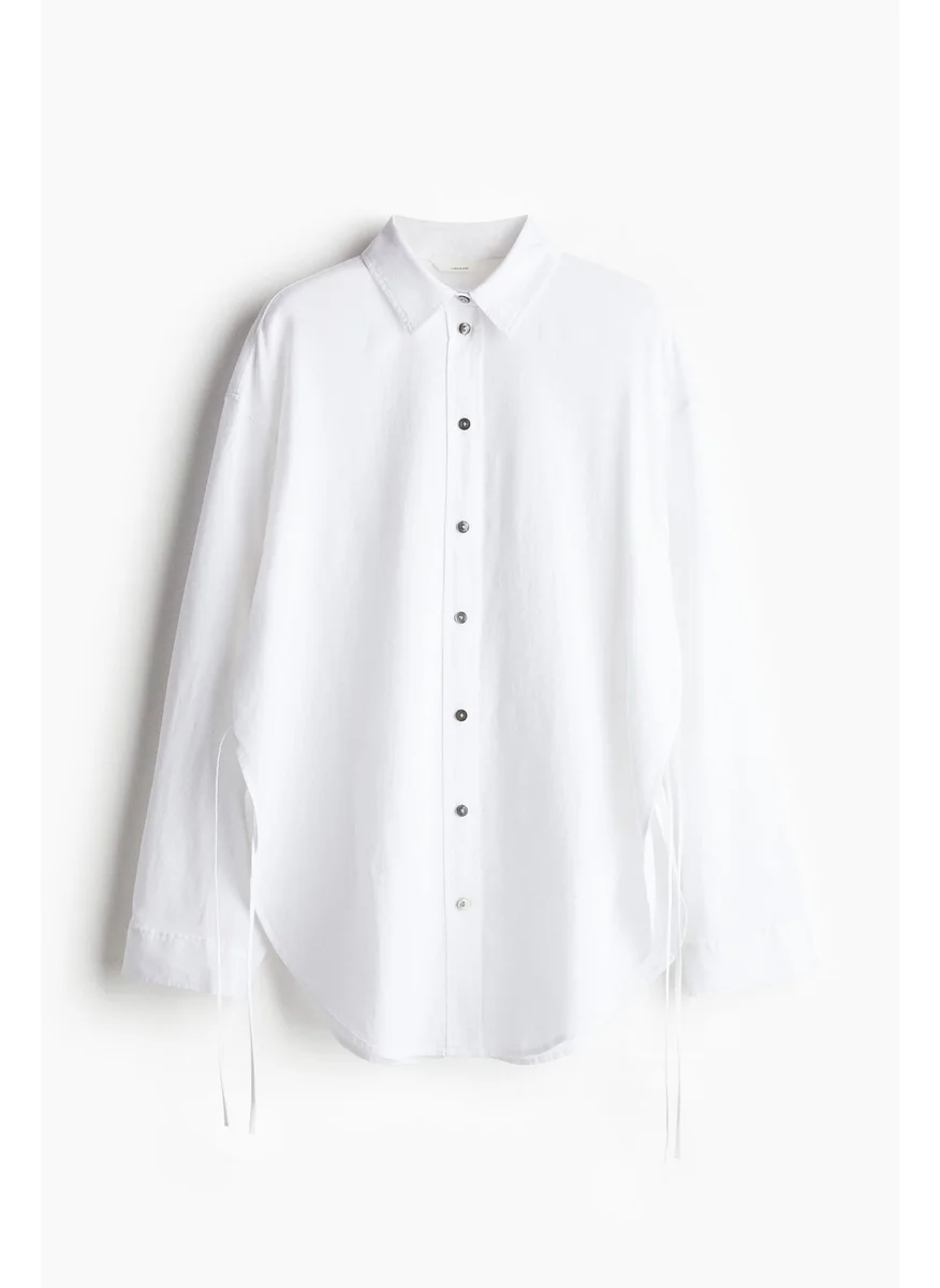 H&M Tie-Detail Linen-Blend Shirt