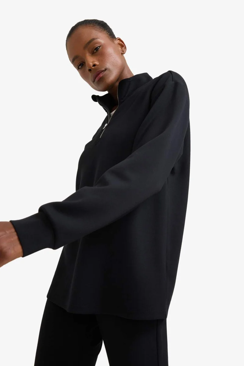 Defacto  DeFactoFit Oversize Loose Fit Half Zip Modal Sports Sweatshirt for Women | Best Price UAE