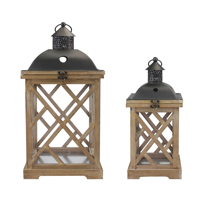 Stonebriar Decorative Wooden Hurricane Candle Lantern Set, Use As Decoration for Birthday Parties, a Rustic Wedding Centerpiece, or Create a Relaxing Spa Setting, For Indoor or Outdoor Use - Image 1