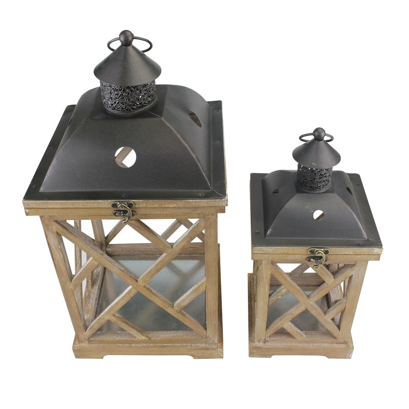 Stonebriar Decorative Wooden Hurricane Candle Lantern Set, Use As Decoration for Birthday Parties, a Rustic Wedding Centerpiece, or Create a Relaxing Spa Setting, For Indoor or Outdoor Use - Image 2