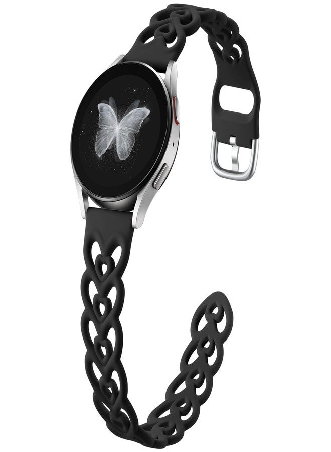 DaQin Double Hearts Bands for Samsung Galaxy Watch 7 6 5 4 Active 2 40mm 44mm/Watch 6/4 Classic 43mm 47mm 42mm 46mm/5 Pro, 20mm Breathable Silicone Cut-out Strap for Samsung Watch Bands Women, Black - Image 1