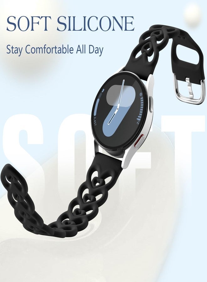 DaQin Double Hearts Bands for Samsung Galaxy Watch 7 6 5 4 Active 2 40mm 44mm/Watch 6/4 Classic 43mm 47mm 42mm 46mm/5 Pro, 20mm Breathable Silicone Cut-out Strap for Samsung Watch Bands Women, Black - Image 3