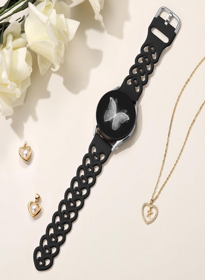 DaQin Double Hearts Bands for Samsung Galaxy Watch 7 6 5 4 Active 2 40mm 44mm/Watch 6/4 Classic 43mm 47mm 42mm 46mm/5 Pro, 20mm Breathable Silicone Cut-out Strap for Samsung Watch Bands Women, Black - Image 5