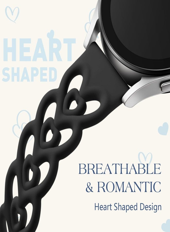 DaQin Double Hearts Bands for Samsung Galaxy Watch 7 6 5 4 Active 2 40mm 44mm/Watch 6/4 Classic 43mm 47mm 42mm 46mm/5 Pro, 20mm Breathable Silicone Cut-out Strap for Samsung Watch Bands Women, Black - Image 4