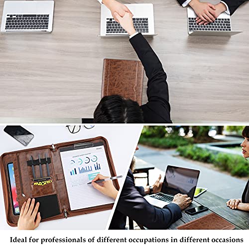 ProCase Portfolio Business Padfolio Folder with Zipper, Conference Meeting Executive File Legal Document Organizer with Pockets Letter Size A4 Writing Pad Notepad Padfolio -Brown - Image 5