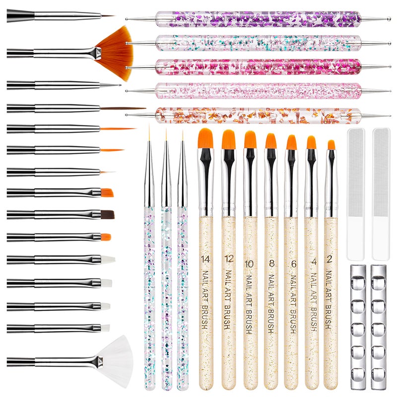 MYR 34Pcs Nail Art Brushes Nail Art Brush Set Nail Art Tools including Nail Design Brushes Nail Dotting Tool Nail Drawing Pens Nail Brush Brackets Nail Nano Polishing Rubs