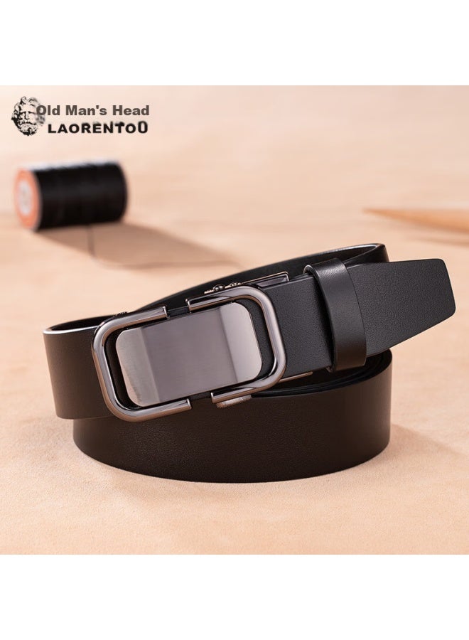 Laorentou Men's Leather Belt With Automatic Buckle, High-quality Practical Cowhide Belt, Birthday Gift For Boyfriend, 115-125 - Image 1