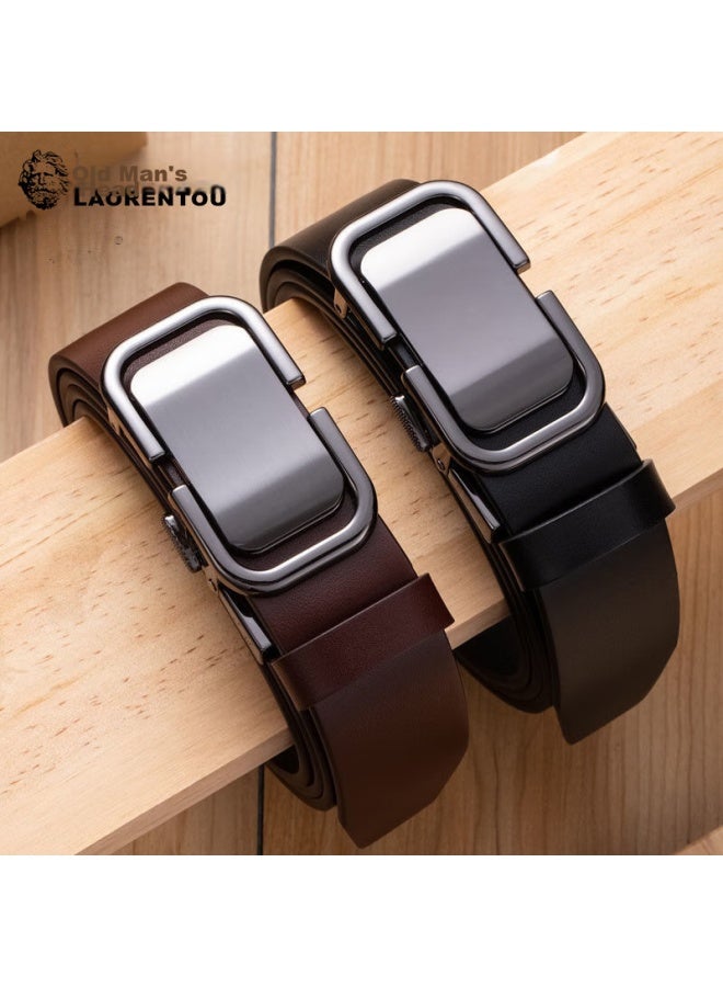 Laorentou Men's Leather Belt With Automatic Buckle, High-quality Practical Cowhide Belt, Birthday Gift For Boyfriend, 115-125 - Image 2