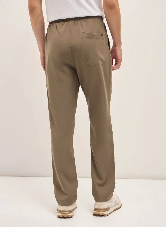 THE BEAR HOUSE Men's Beige Classic Korean-Inspired Elastic Waist Casual Trouser Versatile Office and Travel Pants Comfortable Fit for Everyday Use Easy to Style Bottomwear for Work Weekend and Outings