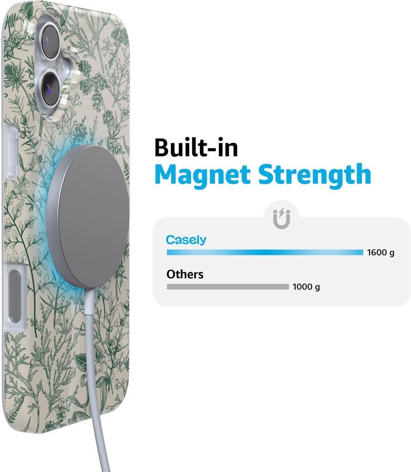 Casely iPhone 16 Case | Sage Garden | Green Floral | Compatible with MagSafe | Classic Ultra Slim Design - Image 3