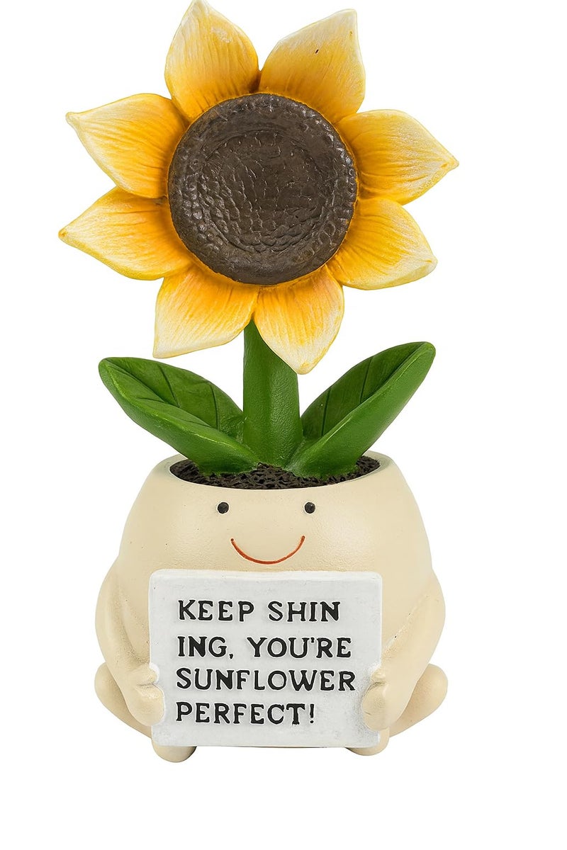 GoGnome Inspirational Sunflower Gifts for Women Men, Keep Shining Resin Desk Decor, Cute Mini Plant Pot Figurine - Unique Thinking of You Encouragement Present for Coworker Friend Get Well Soon (Sunflower) - Image 1