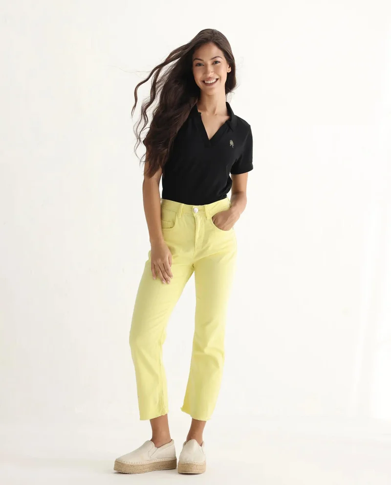 ريريزم Women's Raw Hem Straight Fit Colour Wash Jeans