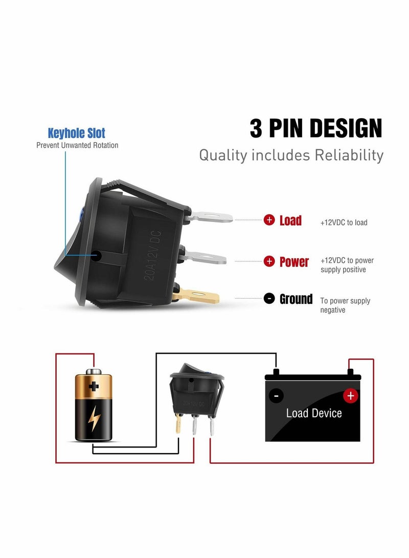 MUNTAQI 12V Blue Round Toggle LED Switch 20A 12V DC On/Off SPST for Car Truck Rocker On-Off Control, 12PCS - Image 3