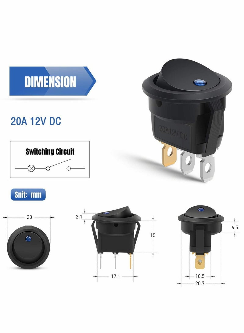 MUNTAQI 12V Blue Round Toggle LED Switch 20A 12V DC On/Off SPST for Car Truck Rocker On-Off Control, 12PCS - Image 2