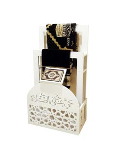 Generic Prayer Mat (Rug) and Qur’an Holder || Prayer Corner || Elegant White Organizer for Prayer Corner at Home or Office || Living Room, Bedroom or Office  - Image 3