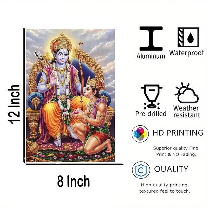 CLITHS 8x12 Inch Ram Hanuman Idol Wall Art for Home & Office Decor, Easy to Hang Hindu Spiritual Wall Decor, Living Room Religious Poster, Tabletop Display, Lightweight Metal Gift - Image 2